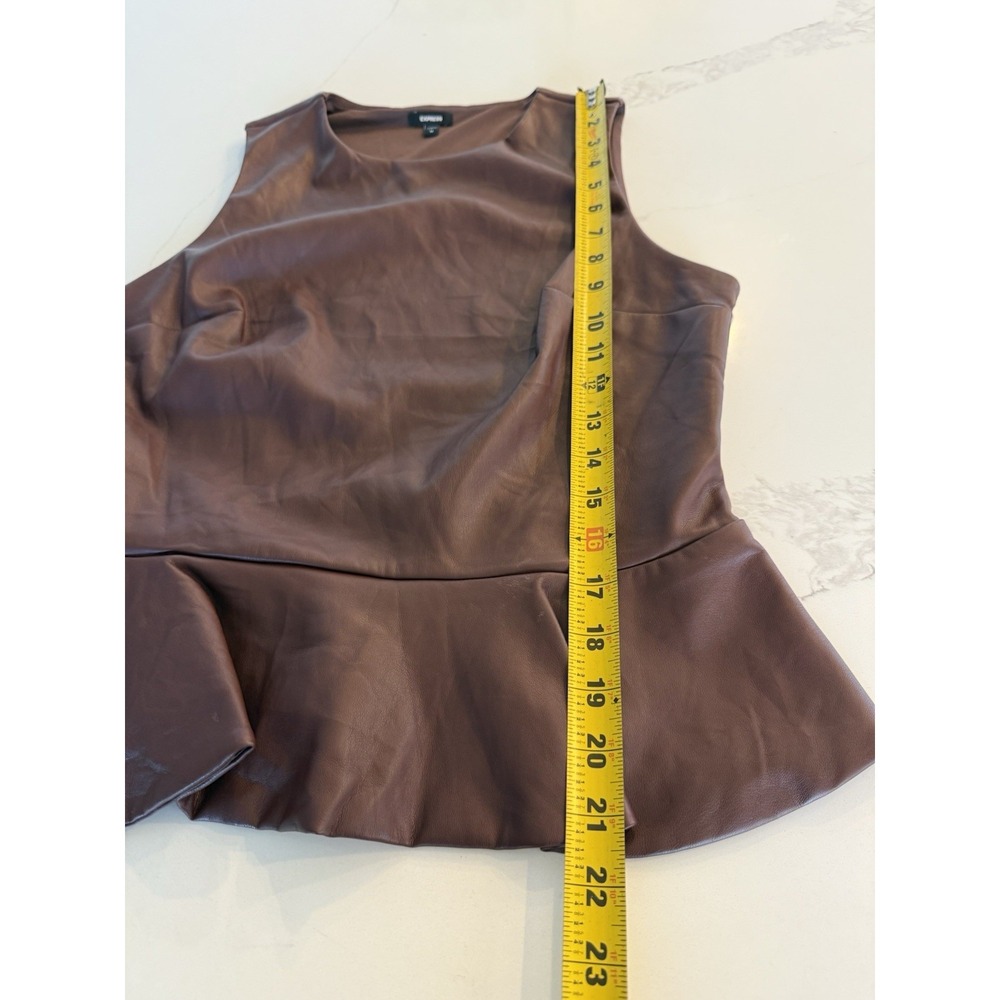 Express Faux Leather Peplum Blouse Top Brown Women's Size Medium - Picture 6 of 6